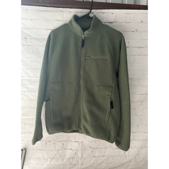 EVERLANE Men's Renew Zip Up Fleece Jacket Small Olive Green Teddy S - Picture 1 of 11